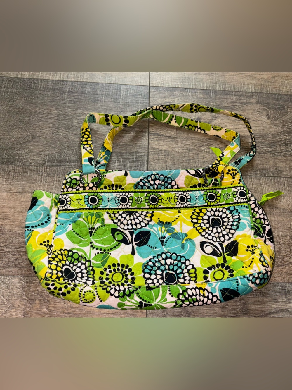 Vera Bradley Floral Quilted Shoulder Bag in Green, Teal & Yellow